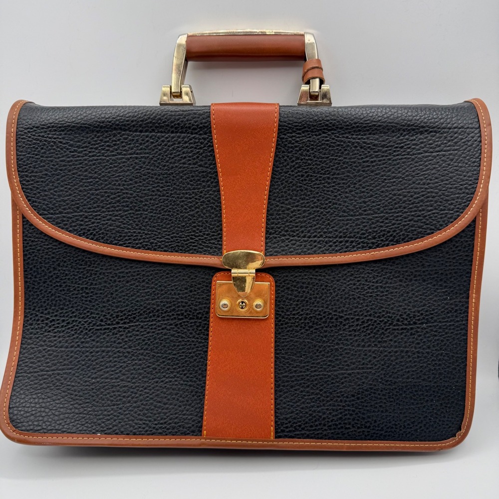 Vintage Paco of Paris Design Black Tan Pebble Leather Briefcase